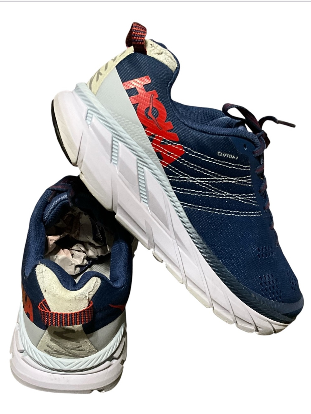 Hoka Clifton Men's Running Shoes - Navy Blue with Red Logo.Men’s size 9.5